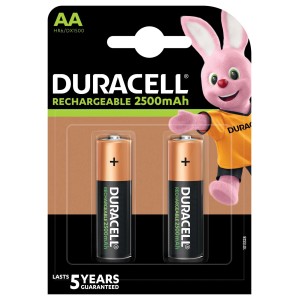 Confezione da 2 batterie Duracell Recharge Ultra AA, 2500 mAh, ricaricabili.