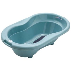 Baignoire bébé Rotho Top turquoise avec tapis antidérapant et forme ergonomique.