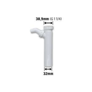 Tube réglable blanc 38,9 mm (G 1 1/4) pour rallonge de siphon avec dérivation.