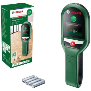 Détecteur numérique Bosch UniversalDetect avec emballage et piles.