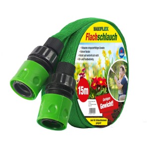 Tuyau plat Magic Flex Ultra, 15 m, vert, avec raccords et pistolet d'arrosage.