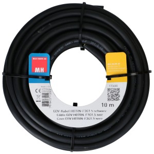Cavo GDV nero H07RN-F 3x1,5 mm², cavo flessibile in gomma da 10 m, arrotolato.