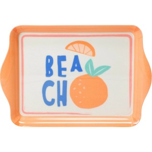 Serviertablett Melamin mit sommerlichem Beach-Motiv, 21x14 cm, ideal für Camping & Garten.