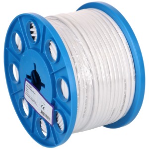 Câble TDF blanc H05VVH2-F2X1 au mètre sur bobine bleue.