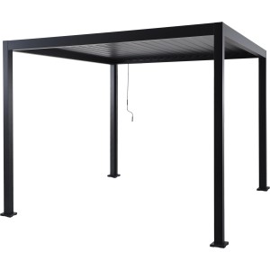 Pergola Carinda in alluminio antracite con manovella per la regolazione delle lamelle.