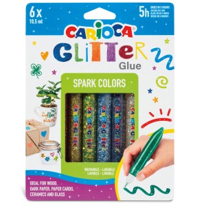 Carioca Glitzerkleber Spark, 6 Stk. Bastelkleber in verschiedenen Farben mit Glitzer für kreative Projekte.