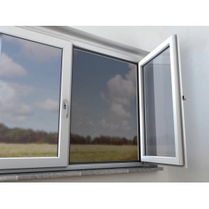 Fiberglasnetz in Anthrazit am Fensterrahmen, Insektenschutz