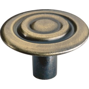 Pomello 920, ottone anticato brunito, pomello per mobili in metallo con cerchi concentrici.