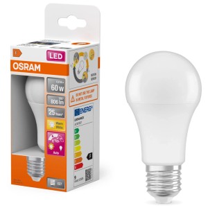 Ampoule LED Osram Classic A60 E27 avec détecteur, 8,8W, blanc mat. Lampe LED E27 avec capteur de mouvement.