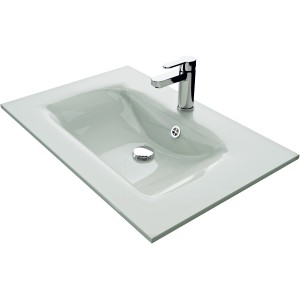 Vasque en verre Pelipal Trentino, 77 cm, blanc, avec robinet. Vasque à encastrer pour salles de bains modernes.
