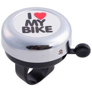 Campanello bici Urban, nero-argento con scritta "I love my bike", Ø 5 cm.