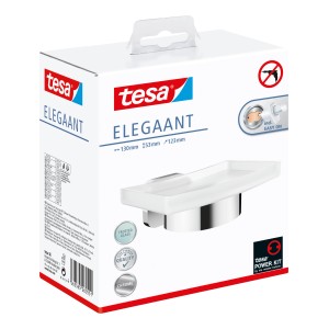Tesa Elega Seifenschale Chrom, verchromt, mit satinierter Glasablage und Power.Kit Befestigung im Karton.
