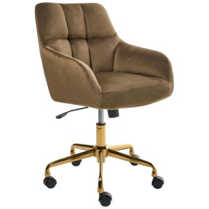 Chaise bureau Beliani Palmdale: velours marron, piètement doré, roulettes. Confortable pour le télétravail.