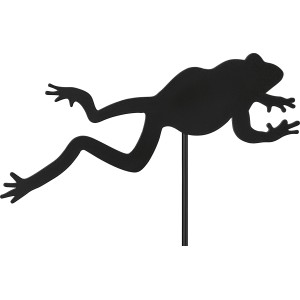 Dunkelgrauer Gartenstecker mit Frosch-Silhouette aus Eisen, 12x30cm, für Gartendekoration.