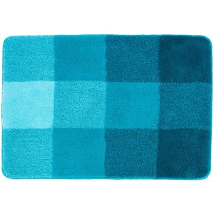 Tappeto da bagno turchese Diaqua Tilo, 60x90 cm, con motivo a scacchiera per un maggiore comfort in bagno.