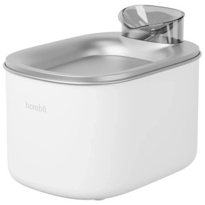 Hombli Smart Pet Water Fountain bianca, 3,5 l. Moderna fontana per gatti con ciotola in acciaio inox e beccuccio trasparente.