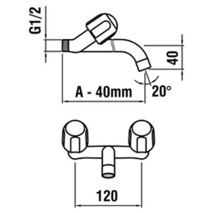 Disegno tecnico: Miscelatore a parete a due maniglie Laufen Silor Chromline per lavabo con dimensioni.