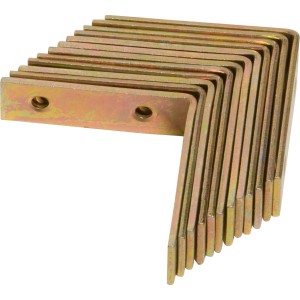 Lot de 12 équerres de chaise zinguées jaunes, 50x50x15 mm, pour constructions en bois.