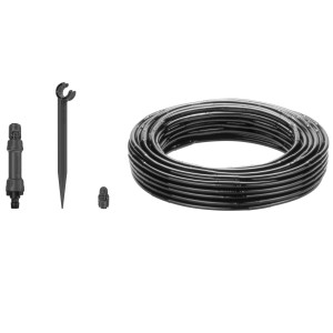 Set irrigazione a goccia Gardena per siepi/cespugli (25 m) con unità base, tubo gocciolante, supporti per tubi e tappi di chiusura.