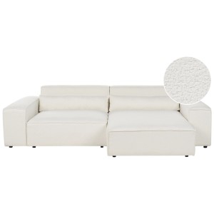 Canapé d'angle blanc Beliani Hellnar en tissu bouclé, 176x262 cm. Canapé confortable avec coussins décoratifs.