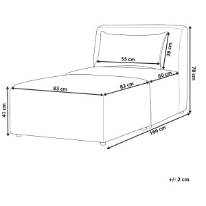 Schéma de la méridienne en velours côtelé crème Beliani Lemvig avec dimensions.