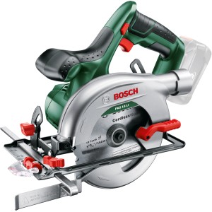 Sega circolare a batteria Bosch PKS 18 LI Solo, sega verde con guida parallela.