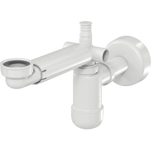 Siphon gain de place Prevex blanc (Ø 32 mm) avec raccord machine à laver pour lavabos.