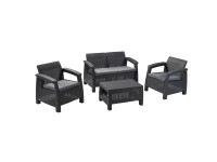 Keter Lounge-Set Corfu Wicker-Optik Graphit 4-tlg.