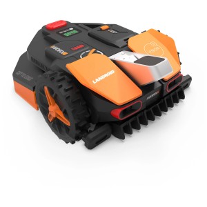 Robot rasaerba Worx Landroid Vision S250 WR202E, nero-arancio, con profilo ruota grande.
