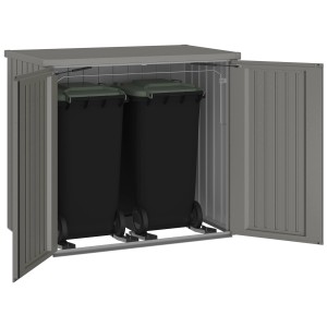Box à poubelles Biohort Alex Duo ouvert, gris quartz, avec deux poubelles. Rangement robuste pour deux poubelles.
