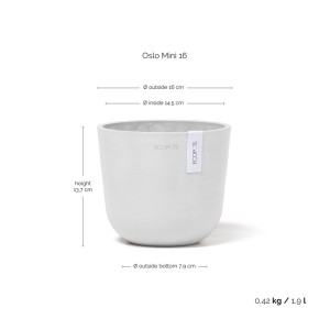 Pot de fleurs Ecopots Oslo Mini, blanc, 16 cm. Design scandinave pour intérieur et extérieur.