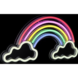 Lampe murale néon Globo en forme d'arc-en-ciel avec des nuages blancs, 40x20 cm.