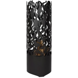 Braséro noir avec motif de flammes, Ø 39 cm, hauteur 118 cm. Foyer décoratif pour jardin et terrasse.