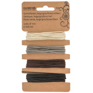Gummibänder Set: Beige, Grau, Braun, Schwarz, Ø 1 mm, zum Basteln und für Schmuck.