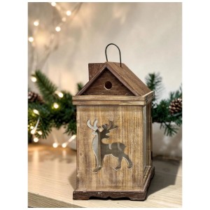 Laterne Hirsch Holz Braun 21 x 21 x 44 cm