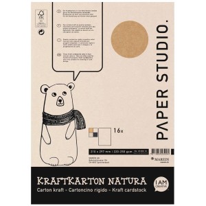 Bloc de papier kraft A4 avec 16 feuilles en 4 couleurs (blanc, marron, marron foncé, noir) pour le bricolage et le dessin.
