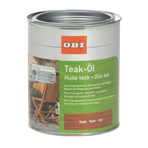 Boîte d'huile de teck OBI 750ml pour l'entretien et l'imprégnation du bois en extérieur.