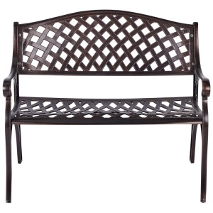Banc de jardin en aluminium marron Beliani Staggia avec motif treillis décoratif.