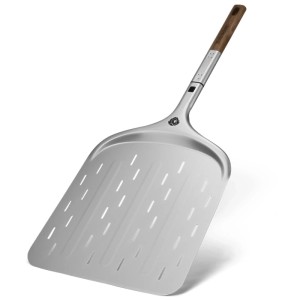 Pala per pizza Burnhard in alluminio anodizzato con manico in legno di acacia, 29 cm, per grill e forno pizza.