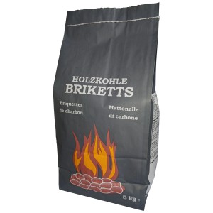 Sac de briquettes de charbon de bois pour barbecue ICAG 5 kg pour une cuisson longue durée.