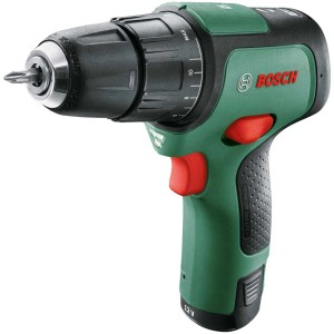 Avvitatore a percussione a batteria Bosch EasyImpact 12 con batteria. Trapano avvitatore a batteria compatto in verde e nero.