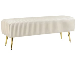 Banc Beliani Paterson, velours crème, pieds dorés, 118cm de large. Banc de jardin 2 places.