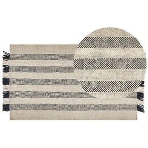 Tapis Beliani Tacettin, 80x150 cm, laine, blanc, rayé, poils courts.