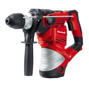 Marteau perforateur rouge Einhell TH-RH 1600 avec mécanisme de frappe pneumatique et poignée supplémentaire.