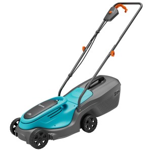 Gardena PowerMax 30/18V tagliaerba a batteria, blu-grigio, con cesto di raccolta. Tosaerba compatto per piccoli giardini.