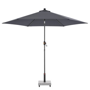 Ombrellone da balcone Doppler MyZone, antracite, con funzione di inclinazione e manovella, su supporto.