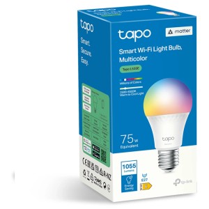 Lampadina smart Tapo L535E Multicolor E27 nella confezione. Lampada WiFi intelligente con 16 milioni di colori.