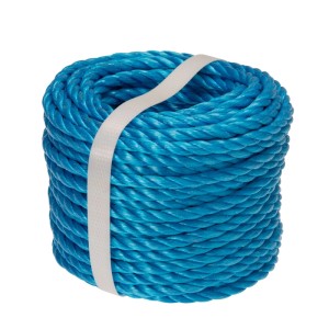 Corde bleue Conacord en polypropylène, diamètre 8 mm, longueur 20 m, torsadée et enroulée.