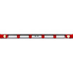 Markier-Wasserwaage Mark-It aus Aluminium mit roten Messschiebern und Skala.