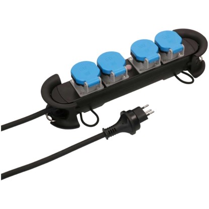 Steckdosenleiste Construct Line IP44 / 4 x T13 Schwarz-Blau Kabellänge 5 m